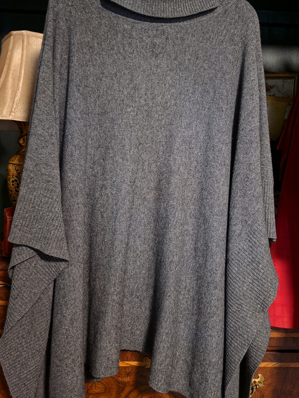 Sofie 100% Cashmere Women's Gray Cowl Neck Poncho Sweater - Size Medium